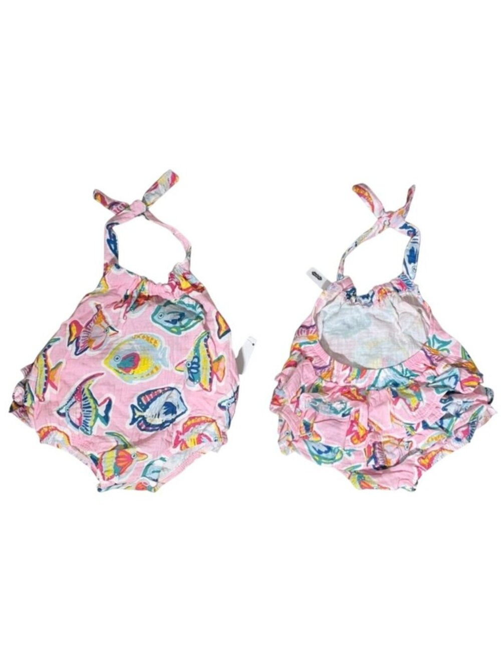 Mud Pie 6-9m NWT Rainbow Fish bubble romper pink cotton gauze halter beach summe